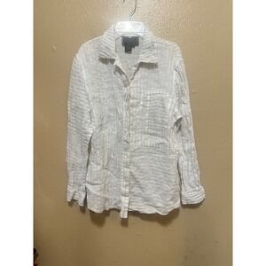 Diane Gilman 100%‎ Linen Striped Button Down Shirt Womens M Collared Casual Top